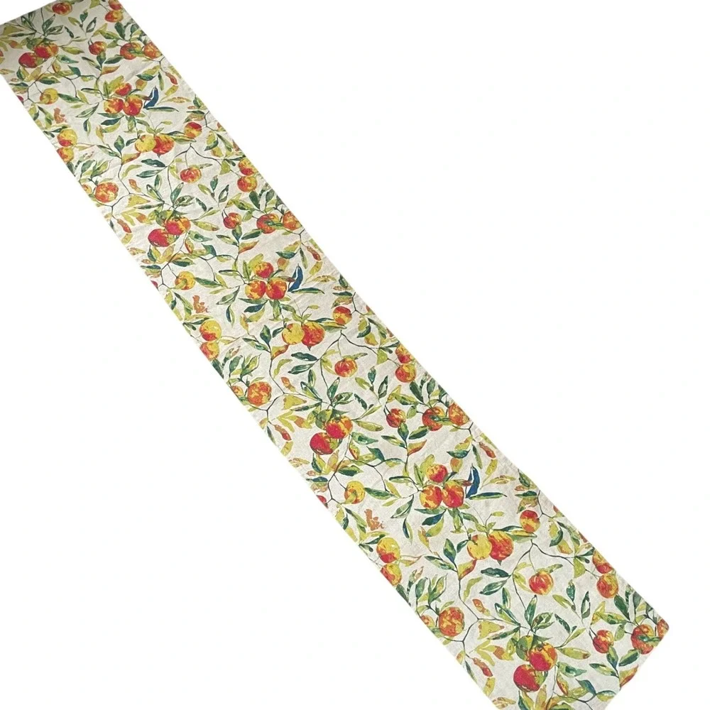 World Market Table Runner 100% Linen Green Orange Fruit Peaches Vibrant 16 x‎ 90